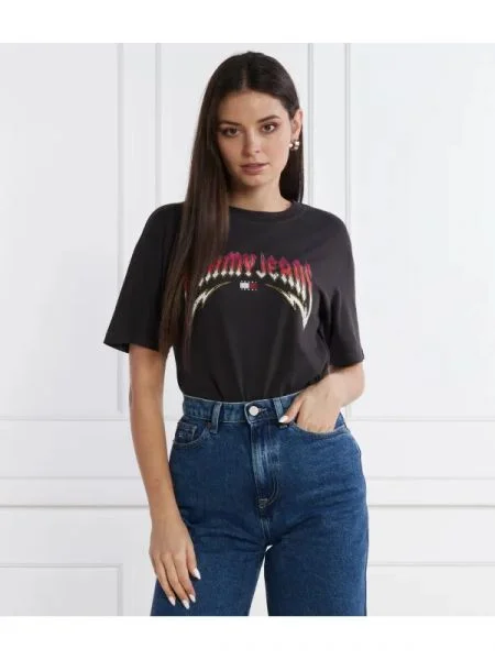 Tommy Jeans Póló WASHED TJ ROCK | Relaxed fit fekete