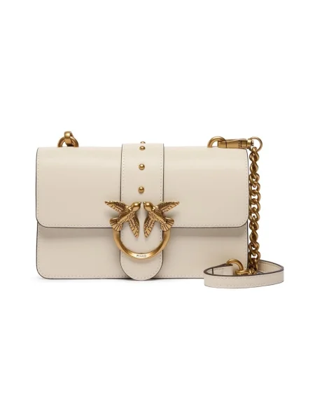 Kožená crossbody kabelka Pinko béžová