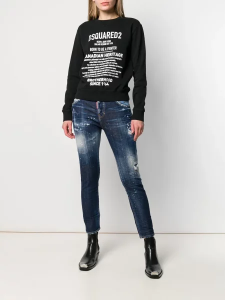 Слаб дънки skinny fit Dsquared2 с протрити краища синьо