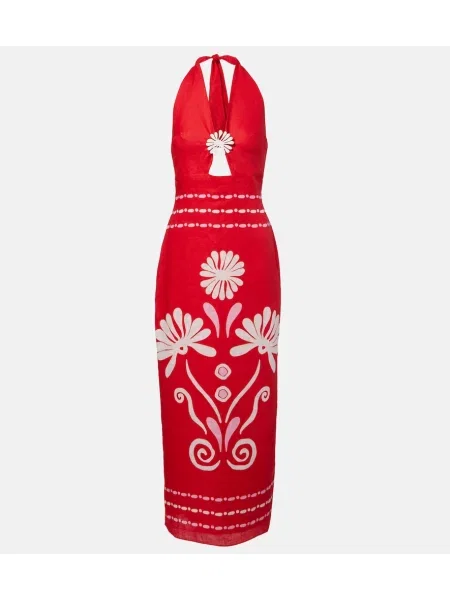 Rochie midi Cala De La Cruz de in cu imagine cu gât halter roșu