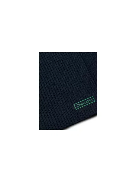 Calvin Klein Šal Patch Chunky Rib Cotton Scarf tamnoplava