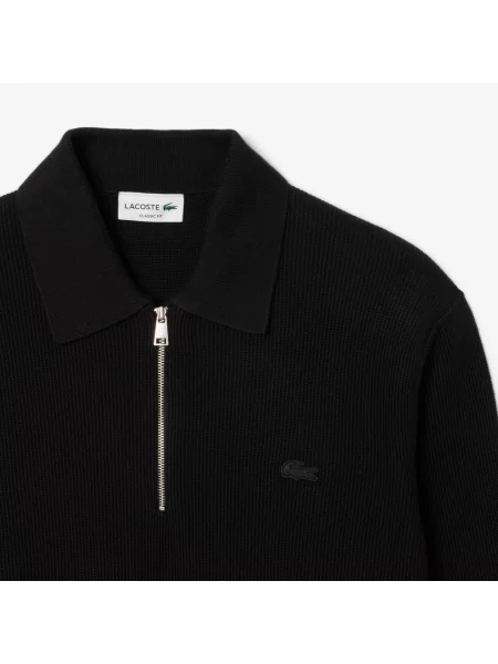 Lacoste Sweter Z Kołnierzem Polo Z Mieszanki Bawełny I Wełny czarny