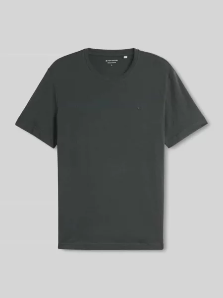 T-shirt o kroju regular fit z czystej bawełny z wyhaftowanym logo Tom Tailor oliwkowa