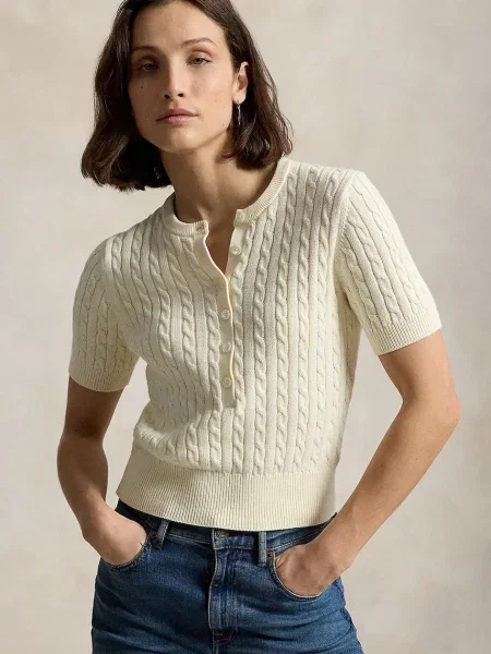 Polo Ralph Lauren pulover cu mânecă scurtă pentru femei din bej
