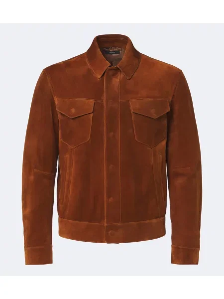 Geacă Tom Ford din piele de căprioară roșu