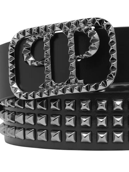 Curea Philipp Plein din piele cu tepi negru
