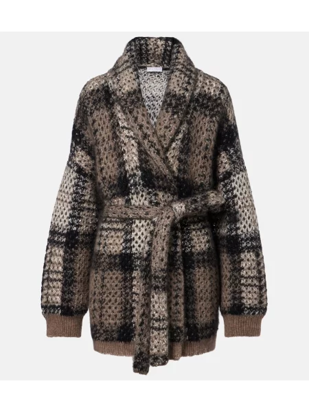 Cardigan Brunello Cucinelli în carouri plic maro