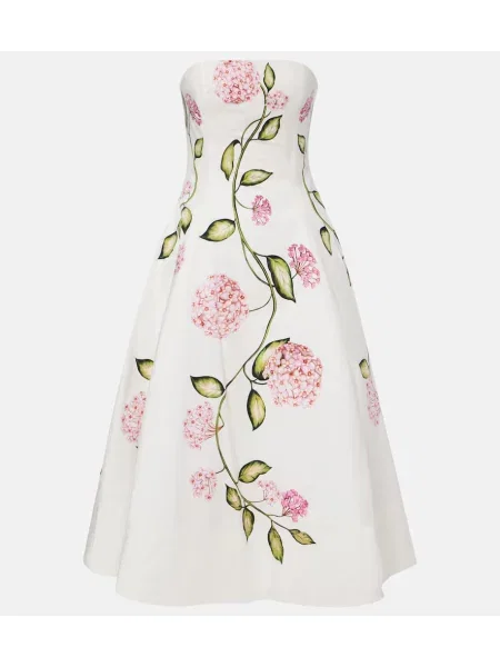 Obleka Oscar De La Renta s cvetličnim vzorcem poplin bela