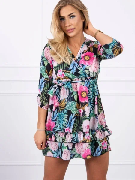 Rochie Kesi cu model floral de costum negru