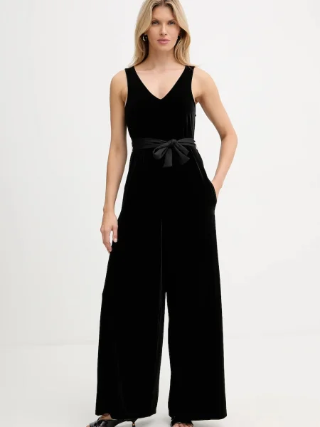 Armani Exchange salopetă de catifea cu decolteu in v negru