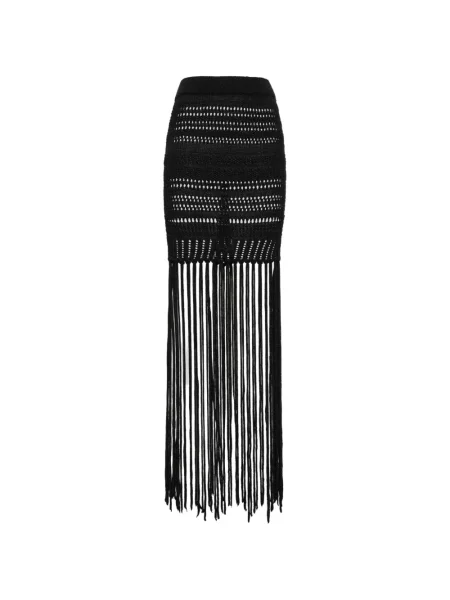 Maxi fusta maxi Laneus cu franjuri tricotate negru
