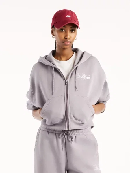 Спортивна кофта New Balance Trackside Fleece Full Zip бавовна/перероблений сірий