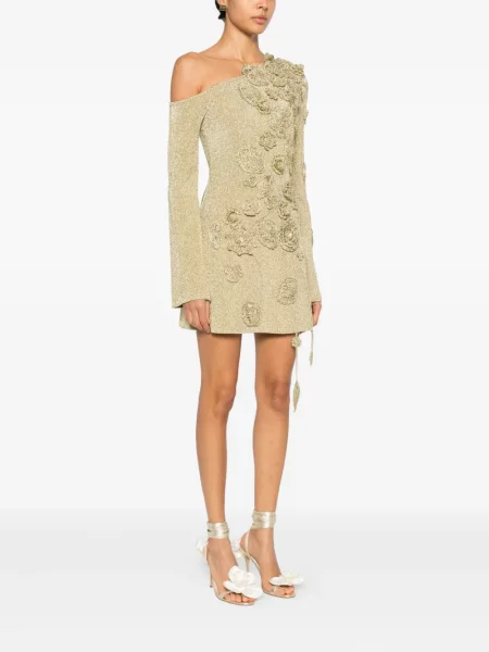 Rochie mini Cult Gaia cu model floral de costum auriu