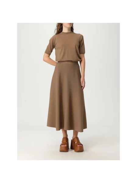 Lniana spódnica midi Max Mara brązowa
