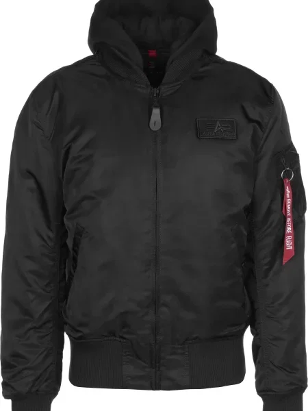 Prijelazna jakna Alpha Industries s kapuljačom s printom crna