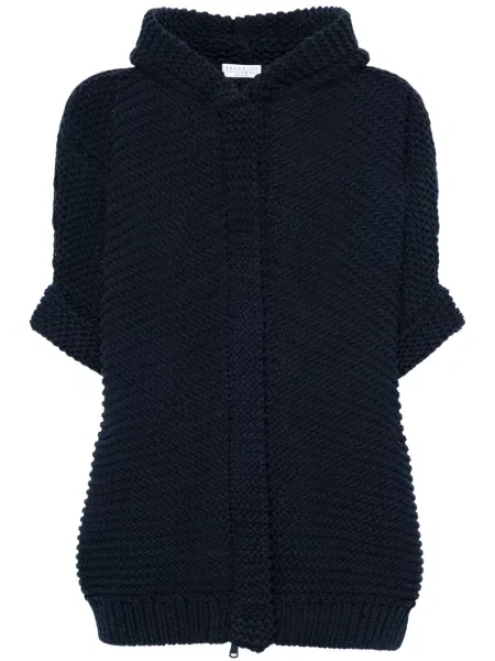 Cardigan Brunello Cucinelli tricotate cu glugă chunky albastru