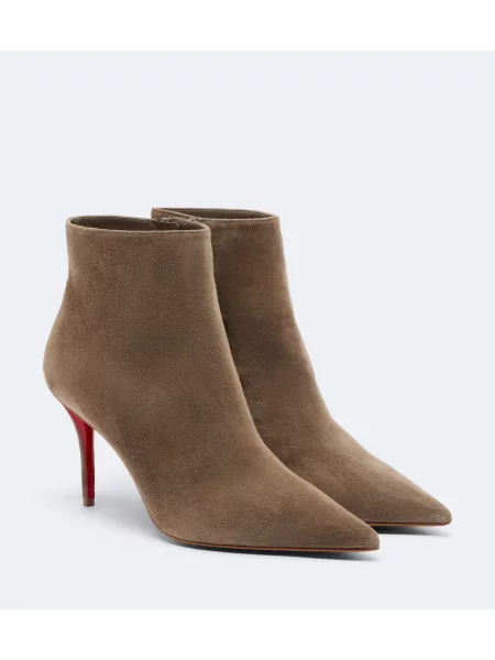 Cizme scurte Christian Louboutin din piele de căprioară bej