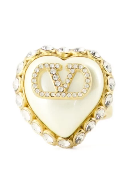 Inel Valentino Garavani de cristal cu motiv cu inimi auriu
