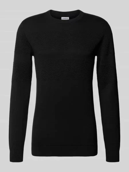 Sweter z dzianiny z prążkowanymi wykończeniami Lindbergh czarny