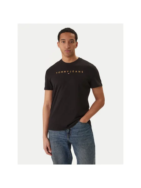 Tommy Jeans Póló TJM REG LINEAR LOGO Casual Fit fekete