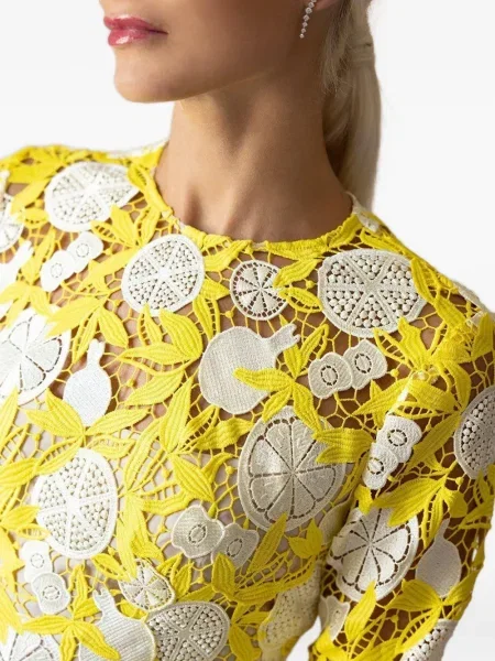 Rochie mini Lela Rose din dantelă de costum galben