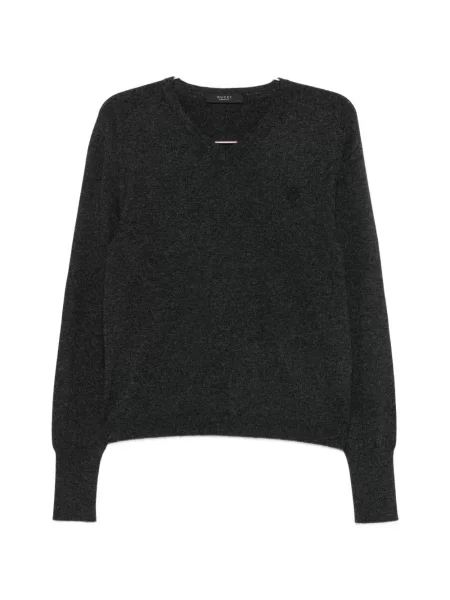 Pulover Gucci cu broderie cu decolteu în V gri