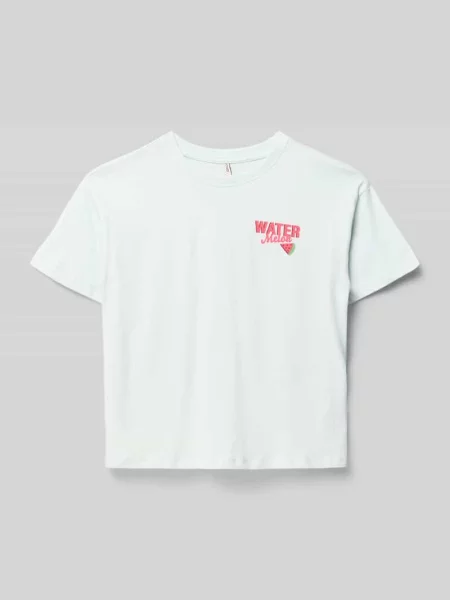 Krój regular fit t-shirt z czystej bawełny model CANA' Only błękitna