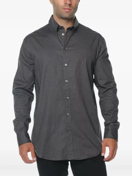 Cămașă Emporio Armani cu imagine cu imprimeu geometric gri