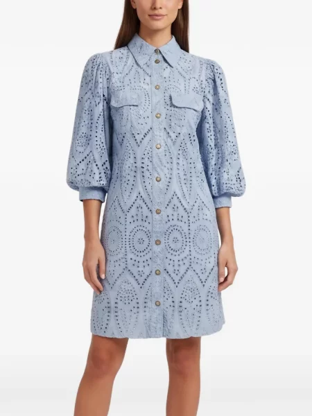 Rochie tip cămașă Ganni cu broderie albastru