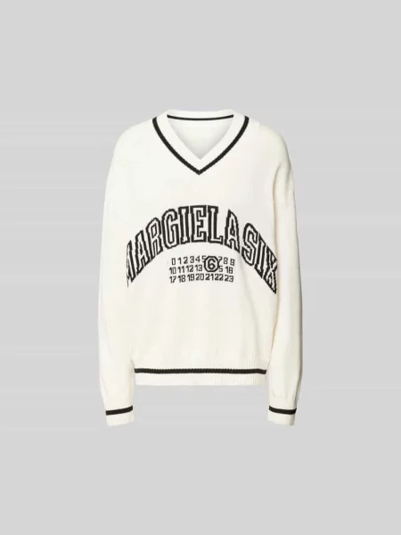 Sweter o kroju oversized z dekoltem w serek Mm6 Maison Margiela biały