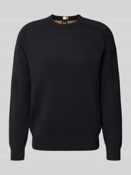 Sweter z dzianiny o kroju regular fit z mieszanki bawełny i kaszmiru żywej wełny model ‘HIDONEO’ Boss czarny
