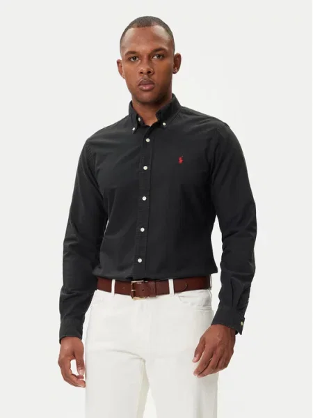 Ralph Lauren Koszule Mężczyzna Koszula z Kołnierzykiem Zapinana na o Kroju Custom Fit czarny
