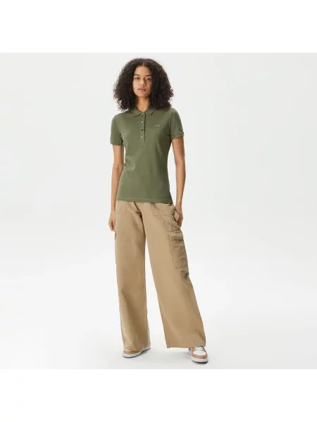 Lacoste Koszulka Polo Z Elastycznej Piki Bawełnianej Slim Fit zielony
