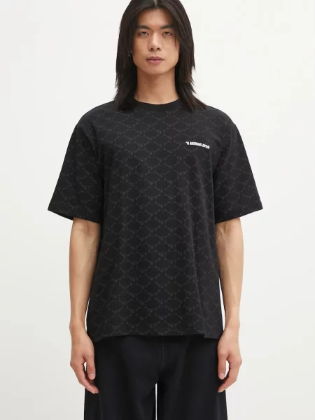 A Bathing Ape tricou din College Monogram Logo cu imprimeu negru
