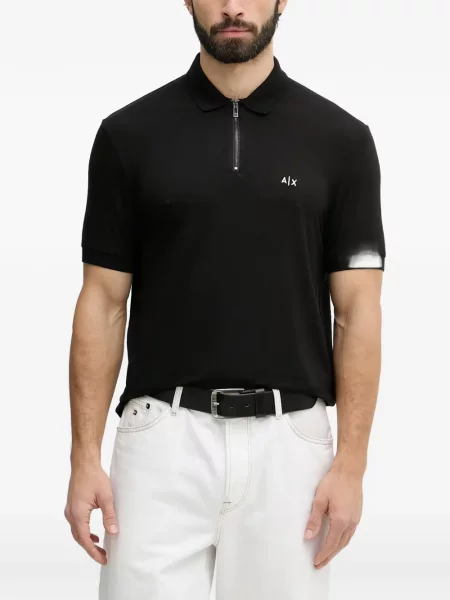 Tricou polo Armani Exchange cu autograf negru