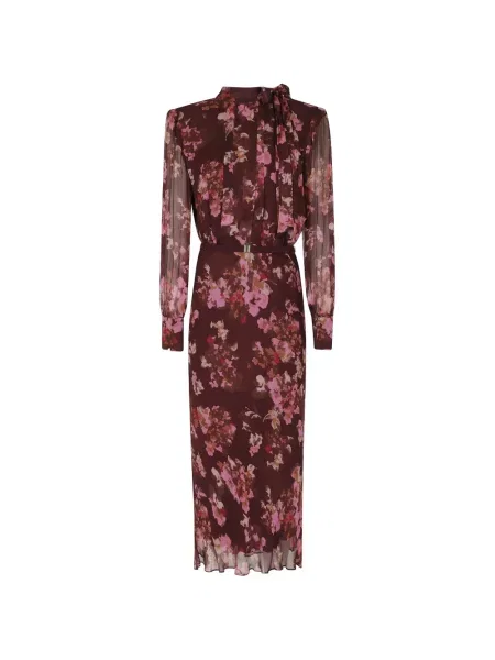 Rochie Nissa cu model floral maro