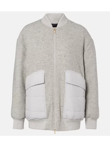 Geacă cu puf Eleventy de lână cu model herringbone gri