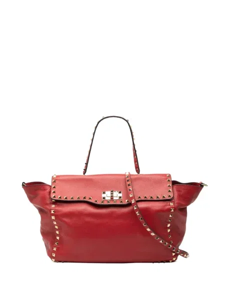 Kožená trapéz kabelka satchel Valentino Garavani Pre-owned červená