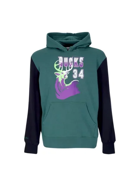 Lniana bluza z kapturem Mitchell & Ness z kapturem zielona
