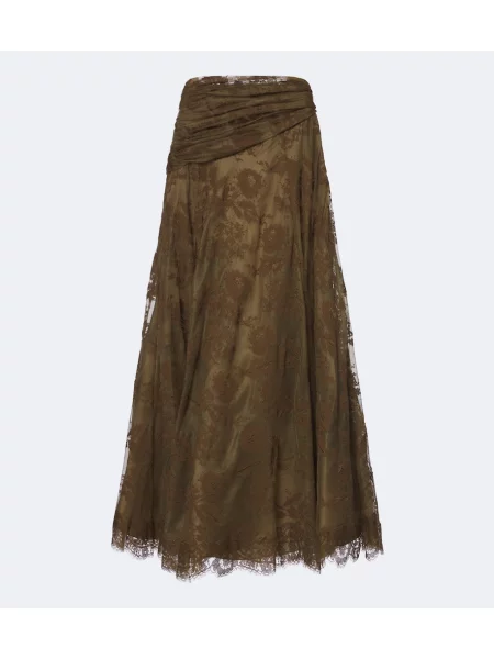 Fusta maxi Zimmermann din dantelă drapată verde