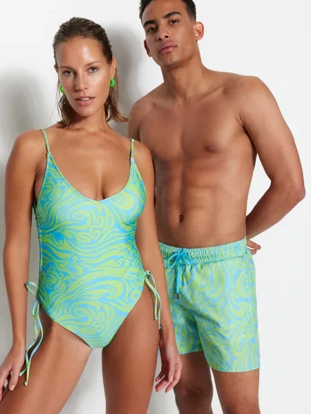 Strój kąpielowy Trendyol w abstrakcyjne wzory niebieski