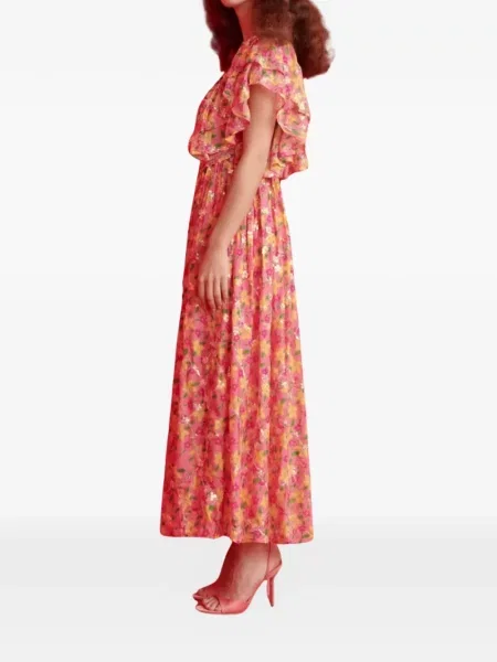 Rochie maxi Celia B cu model floral roz