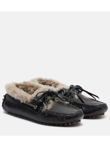 Pantofi loafer Brunello Cucinelli din piele de oaie negru