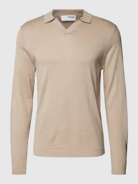 Sweter z kołnierzykiem polo w jednolitym kolorze Selected Homme biały
