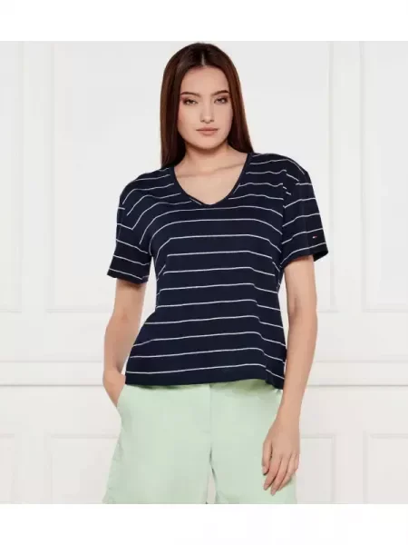 Tommy Hilfiger Póló len hozzáadásával kék