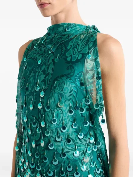 Rochie mini Etro cu paiete cu model paisley de costum verde