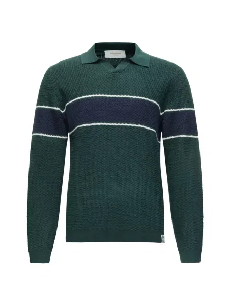 JACK & JONES Pulover JORFREDERIKSBERG bleumarin / verde închis alb