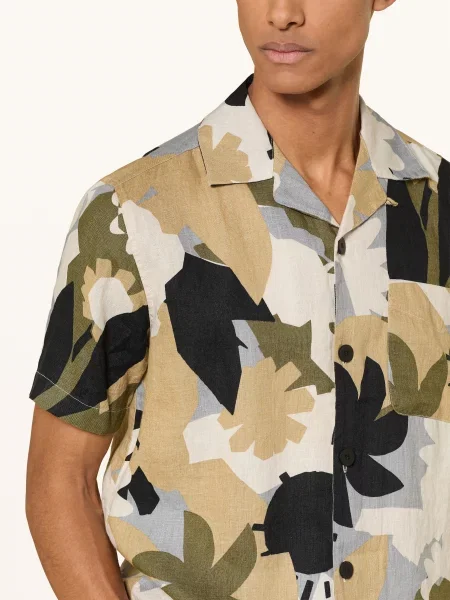 Knowledgecotton Apparel Košile S Krátkým Rukávem A Volným Střihem Z Lnu krémová / béžová černá