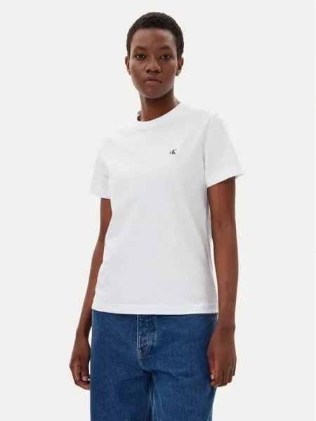 Tricou Calvin Klein Jeans scurt alb