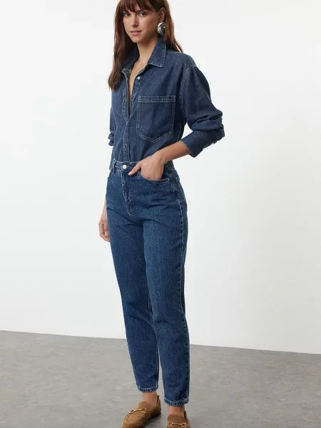 Blugi Trendyol cu talie înaltă albastru